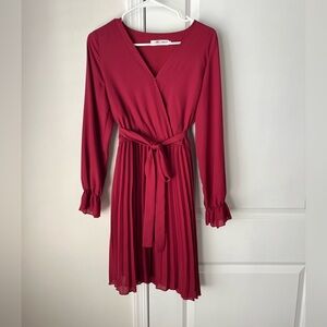 Unbranded Women’s Long Sleeve Red Dress Small Sheer Sleeves Holiday Party Dress